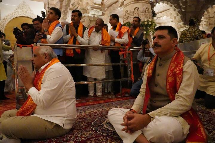 Gujarat CM praised the leadership of PM Narendra Modi and Uttar Pradesh Chief Minister Yogi Adityanath, describing the divine consecration of Lord Shri Ram in the Ayodhya temple.