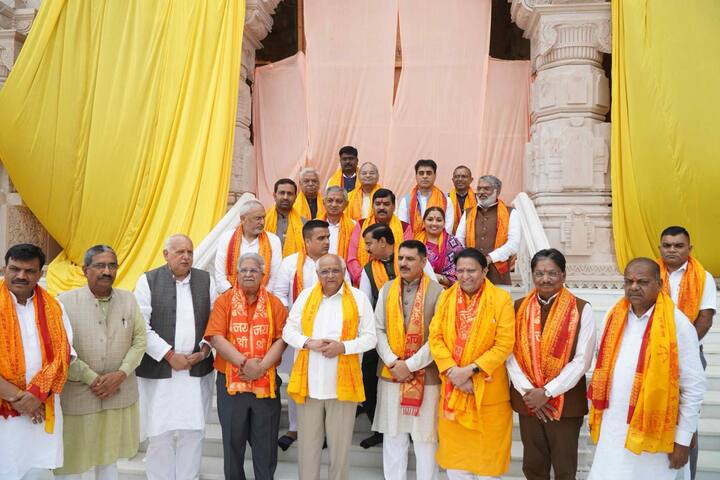 UP Government confirmed that a 25-member delegation led by Patel arrived at the Maharshi Valmiki International Airport on a special plane on Saturday morning.