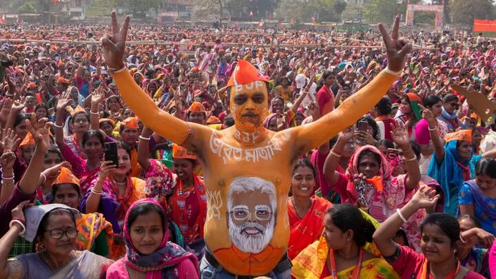 Thousands of supporters wearing saffron caps had gathered at the public meeting addressed by PM Modi on Saturday. (Source: PTI)