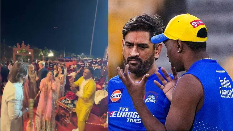 watch video dhoni and bravo Dance dandiya at anant ambani pre wedding celebration Watch Video: தோனியும் ப்ராவோவும் கிரிக்கெட் ஆடிதானே பார்த்து இருக்கீங்க? தாண்டியா ஆடி பார்த்து இருக்கீங்களா?