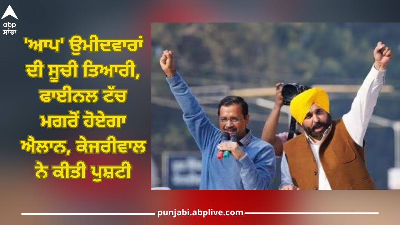 Punjab Lok Sabha Elections 2024: 'ਆਪ' ਉਮੀਦਵਾਰਾਂ ਦੀ ਸੂਚੀ ਤਿਆਰੀ, ਫਾਈਨਲ ਟੱਚ ਮਗਰੋਂ ਹੋਏਗਾ ਐਲਾਨ, ਕੇਜਰੀਵਾਲ ਨੇ ਕੀਤੀ ਪੁਸ਼ਟੀ