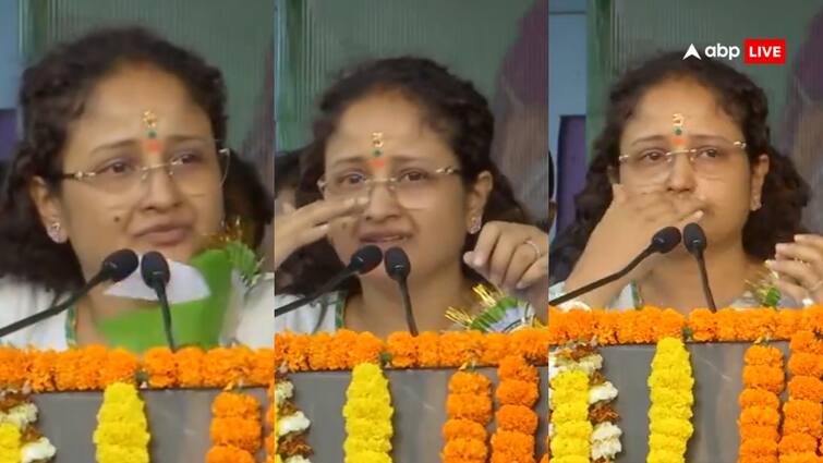 Kalpana Soren breaks down video Jharkhand former CM Hemant Soren wife on stage Jharkhand: मंच पर हेमंत सोरेन की पत्नी कल्पना सोरेन हुईं भावुक, कहा- 'सोचा था आंसू रोक लूंगी लेकिन...'