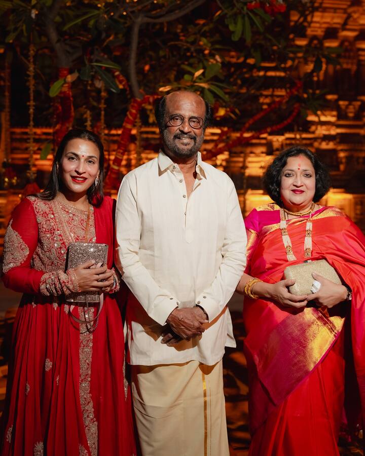 అనంత్ అంబానీ, రాధికా మర్చంట్ ప్రీ వెడ్డింగ్ బాష్ లో పాల్గొన్న  రజనీకాంత్ ఫ్యామిలీ.