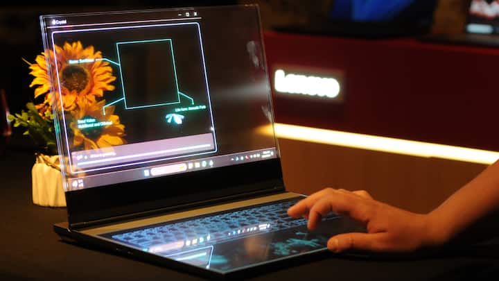 Lenovo ThinkBook Transparent — Lenovo's ThinkBook Transparent Notebook, showcased in Barcelona, features a unique 17.3-inch microLED display that switches between transparent and opaque modes. While its touch surface 'keyboard' allows for sketching and writing, its utility remains limited, though its wow factor and futuristic design intrigue enthusiasts despite Lenovo's current lack of plans for commercial release.