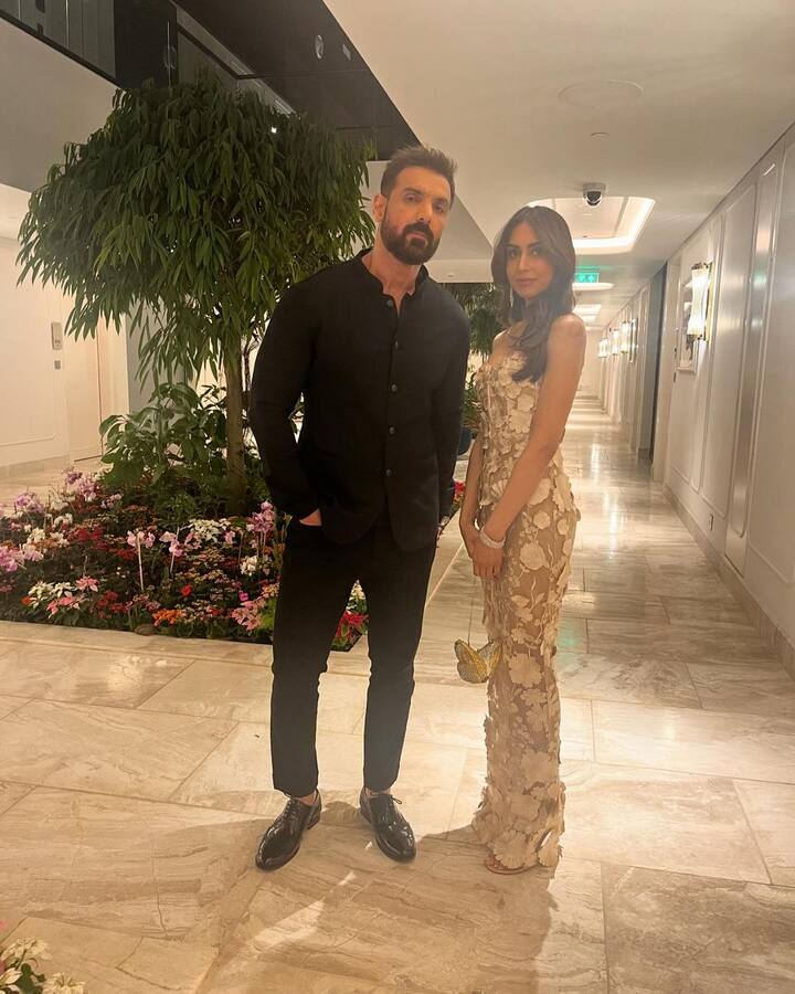 She shared pictures of the couple attending an Ambani event in Jamnagar.