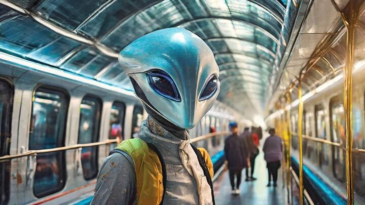 हमारे निर्देशों पर एआई ने एलियन की मेट्रो में सफर करते हुए तस्वीरें बनाई है.