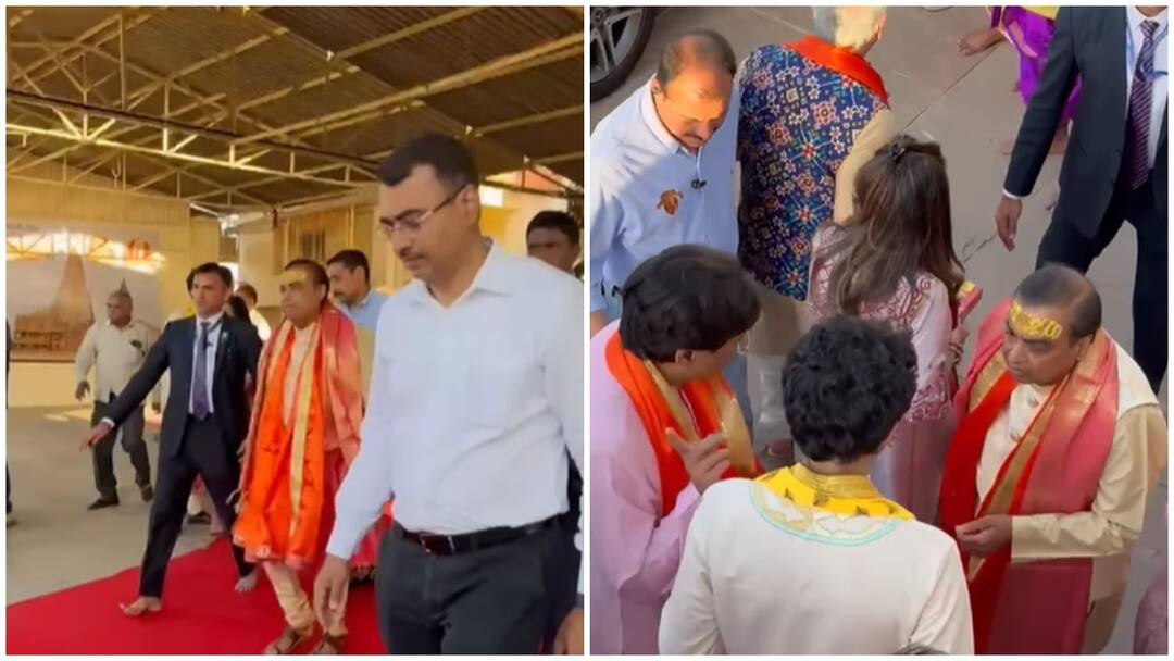 Mukesh Ambani Visited Dwarka at jamnagar aftre Anant Ambani Radhika Marchant pre wedding functions बेटे अंनत के प्री-वेडिंग फंक्शन के बाद Mukesh Ambani ने किए द्वारकाधीश के दर्शन, माथे पर तिलक लगाए नजर आए बिजनेसमैन