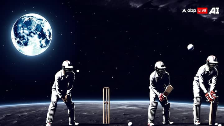 तस्वीरों में दिख रहा है कि एस्ट्रोनॉट्स अपने सूट पहनकर विकेट गाड़कर क्रिकेट खेल रहे हैं.