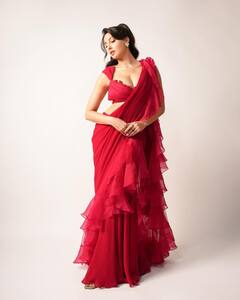 Nora Fatehi Oozes Oomph In Red Ruffled Saree; Check Out All Pics