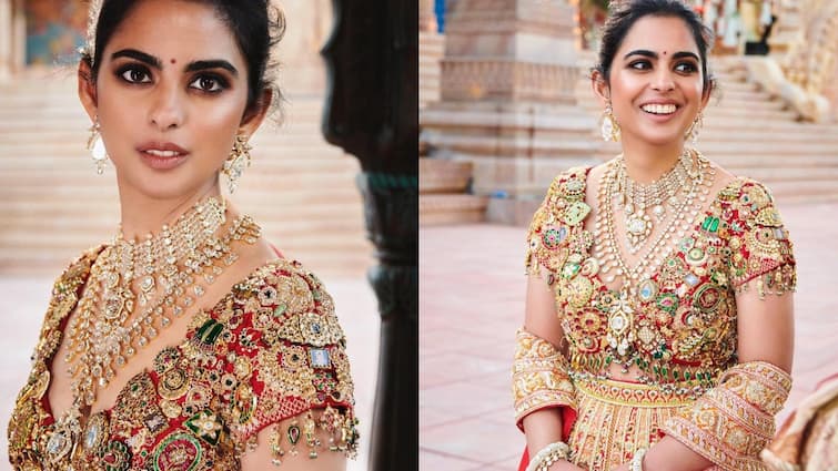 Isha Ambani's custom made blouse by abujani & sandeep khosla ईशा अंबानी के इस ड्रेस की क्यों हो रही है चर्चा? जानें इसकी खासियत