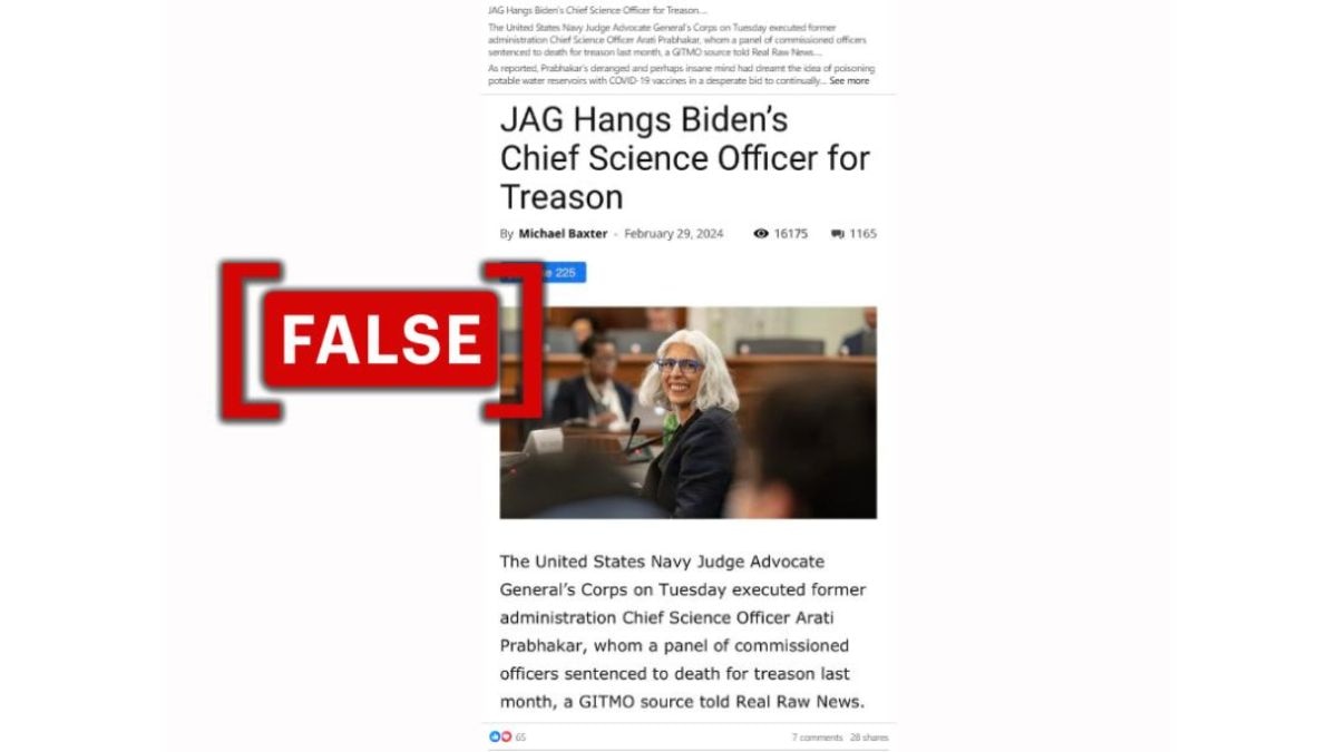 FACT CHECK: White House Chief Science Advisor Arati Prabhakar Not ‘Executed’ For Treason