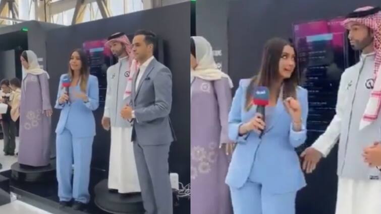 Shocking Video Saudi Arabia  First Male Robot Harasses Reporter On Live TV Shocking Video: பெண் தொகுப்பாளரிடம் பாலியல் சீண்டலில் ஈடுபட்ட ரோபோ! இந்த அநியாயத்தை பாருங்க - ஷாக் வீடியோ!