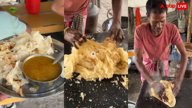 pitai paratha making process in kolkata street video goes viral on instagram watch here trending Video: पहले पीटा फिर तोला और थाली में पड़ोस दिया, पराठे की ऐसी 'पिटाई' देखकर खाने वाले भी हैरान