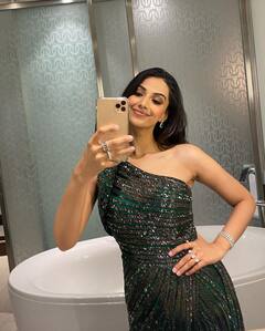 Meenaakshi Chaudhary Photo: વન શોલ્ડર ડ્રેસમાં મીનાક્ષી ચૌધરીએ આપ્યા ગ્લેમરસ પોઝ