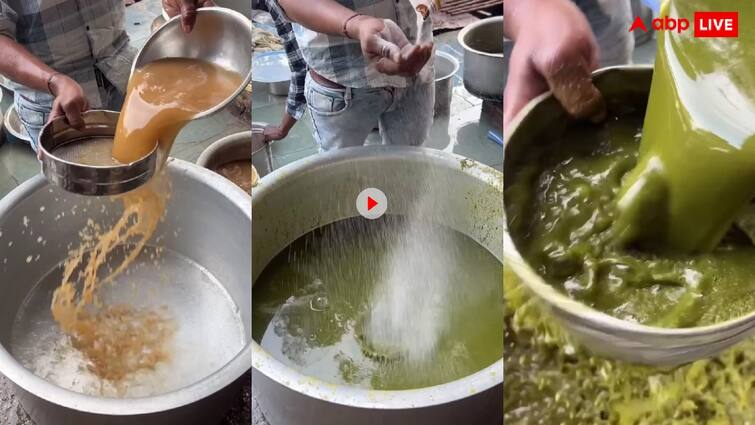 golgappa making video water in large scale video goes viral on social media trending Video: तीखा और खट्टा... ऐसे बनता है गोलगप्पे का पानी, इंग्रेडिएंट जानकर ही मुंह में पानी आ जाएगा