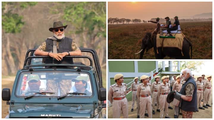 Prime Minister Narendra Modi took on an elephant and jeep safari within Assam's renowned Kaziranga National Park and Tiger Reserve on Saturday morning.