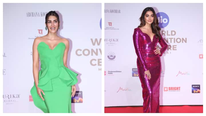 Actresses Pooja Hegde and Kriti Sanon made a splashing entry on the red carpet of the Miss World 2024 at the Jio Convention Centre in the BKC area of Mumbai.