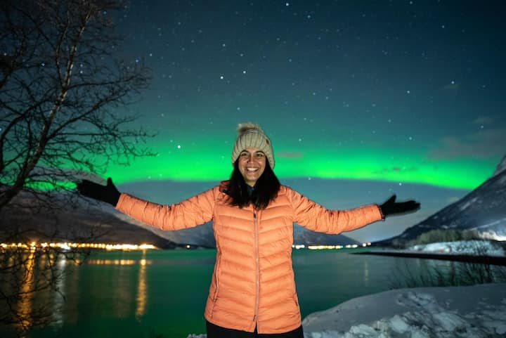 Aurora Borealis aka Northern Lights are one of the most popular destinations on everyone's bucketlist. The Actress posted pictures of herself with the magical lights bleeding into the night sky. (Image Source: Special Arrangement)