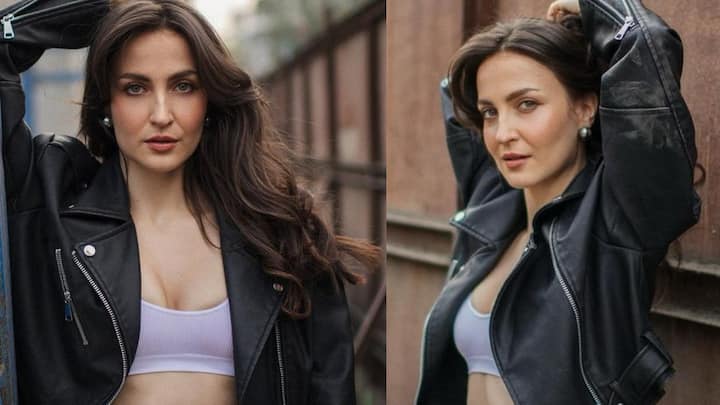 Take a look at Elli AvrRam's new pictures in a leather jacket.