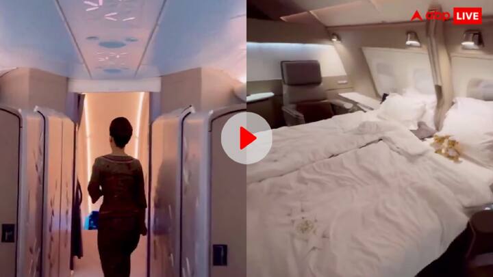 Singapore Airlines inside scene of business class seat video goes viral on social media trending Video: किसी होटल के कमरे से कम नहीं है सिंगापुर एयरलाइन की फर्स्ट क्लास सीट! वीडियो हो रहा वायरल