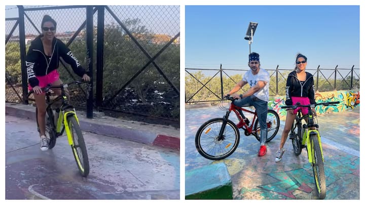 Popular TV actress Nia Sharma on Tuesday gave fitness goals to her huge fandom, by sharing glimpses of her bicycle ride with actor Shalin Bhanot.