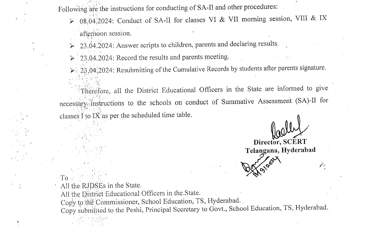 TS SA2 Exam Schedule: విద్యార్థులకు అలర్ట్ -  ఏప్రిల్ 8 నుంచి 'సమ్మెటివ్-2' పరీక్షలు, వేసవి సెలవులు ఎప్పటినుంచంటే?