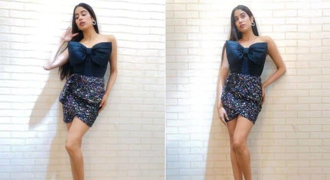 Janhvi Kapoor wore a glamorous mini dress by Atsu Sekhose that features a large bow detail on top followed by a sparkly skirt bottom. (All Image Source: Special Arrangement)