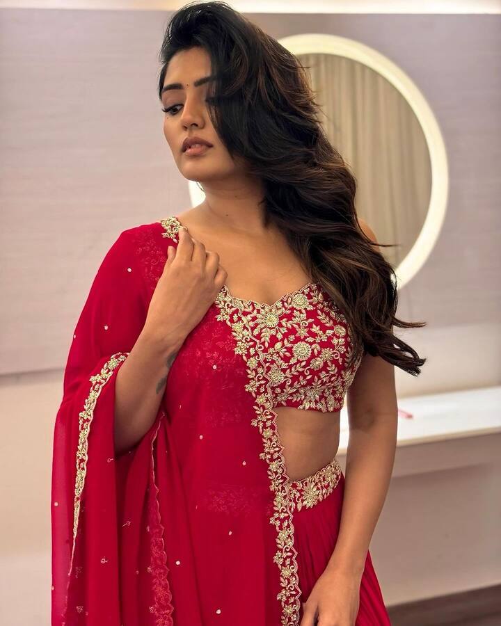 રેડ કલરના ટ્રેડિશનલ લૂકમાં અભિનેત્રી કાતિલ અંદાજમાં પોઝ આપતી જોવા મળે છે.