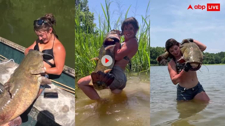 Hannah Barron is going viral on social media for her fishing skills watch the video trending Viral Video: मछली पकड़ने के चक्कर में ट्रोल हो गईं हन्ना बैरन, फिर बदले में दिया ये जवाब