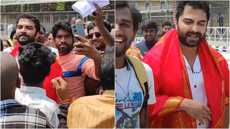 Vishwak Sen Taking Fans Phones While Taking Selfie at Tirumala Tirupati Temple Vishwak Sen: తిరుపతిలో అభిమానుల ఫోన్లు లాగేసుకున్న హీరో విశ్వక్‌ సేన్‌ - షాకైన ఫ్యాన్స్‌