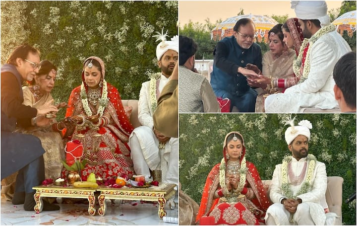 Meera Chopra Wedding: बॉलीवुड एक्ट्रेस और प्रियंका चोपड़ा की कजिन सिस्टर मीरा चोपड़ा 12 मार्च को बॉयफ्रेंड रक्षित केजरीवाल संग शादी के बंधन में बंधी हैं. कपल की शादी की तस्वीरें भी सामने आ गई हैं.