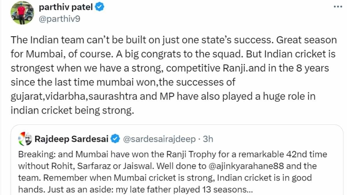 Ranji Trophy 2024: 'सिर्फ मुंबई के भरोसे नहीं चल सकती टीम इंडिया', पार्थिव पटेल ने किसे दिया करारा जवाब?