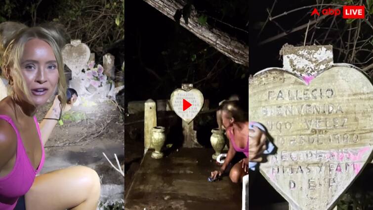 The girl reached the cemetery at midnight and started cleaning the dirty grave goes viral on internet trending आधी रात को कब्रिस्तान पहुंचकर लड़की ने किया ऐसा काम, मिनटों में वायरल हुआ VIDEO