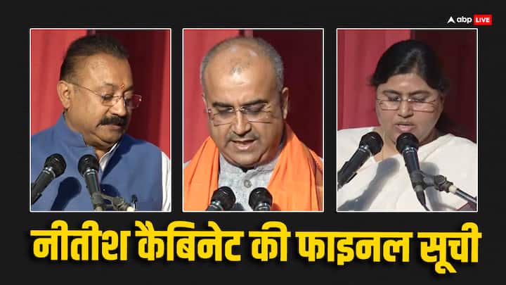 Bihar CM Nitish Kumar Cabinet Ministers Full List Mangal Pandey Renu Devi Ashok Chaudhary Nitin Nabin Bihar Cabinet Ministers List: बिहार में कैबिनेट का विस्तार, BJP के छह विधायक पहली बार बने मंत्री, 21 नेताओं ने ली शपथ, पढ़ें लिस्ट