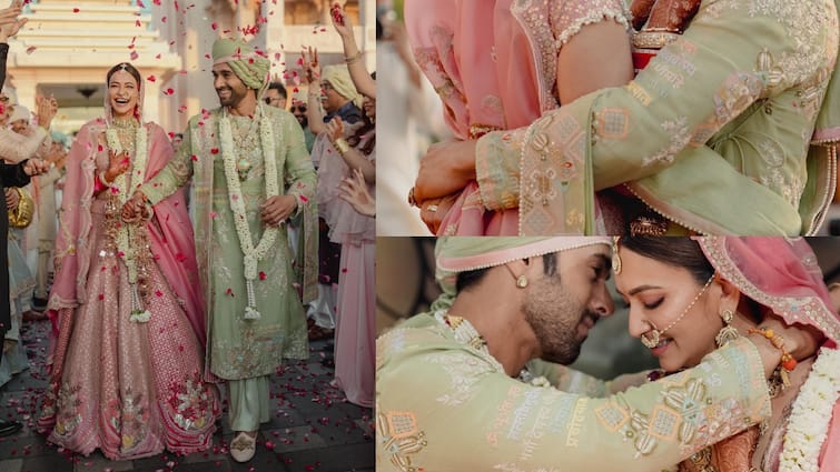 kriti Kharbanda and pulkit samrat wedding outfit mint green sherwani is new normal for grooms fashion पुलकित सम्राट और कृति खरबंदा का वेडिंग लुक वायरल, अब सफेद नहीं मिंट ग्रीन शेरवानी होगी दूल्हों की पहली पसंद?