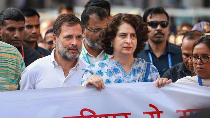 Congress leader Rahul Gandhi embarked on a 'padyatra' (foot march) and is scheduled to address a massive Opposition rally in Mumbai on Sunday, marking the culmination of his two-month-long Bharat Jodo Nyay Yatra. (Image Source: PTI Images)