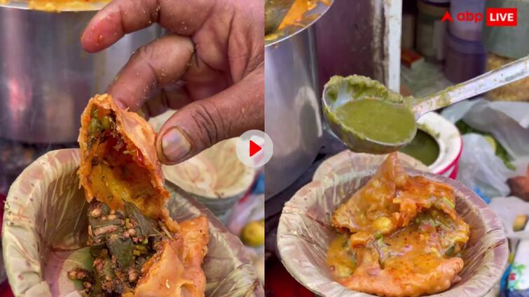 street food vendor is seen selling Bhindi samosas at old delhi market trending Video: आलू का नहीं भिंडी का बिक रहा है समोसा, लोग बोले यही सब करने...देखें वीडियो