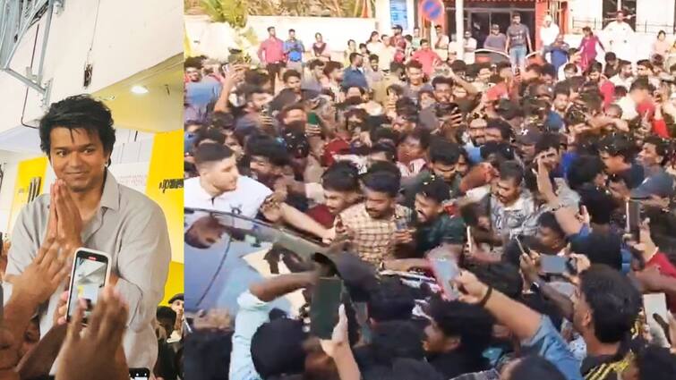 actor Vijay arrives Kerala for the GOAT movie shooting Vijay fans go frenzy at trivandrum airport Vijay in Kerala: கேரளாவில் எதிர்பாராமல் ஒரு ரோட் ஷோ.. விஜய்யால் ஸ்தம்பித்த திருவனந்தபுரம்! வைரல் வீடியோ