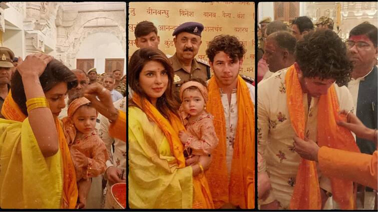 Priyanka Chopra Jonas Ayodhya with husband Nick Jonas and Maltie Marie Jonas Priyanka Chopra In Ayodhya: पति निक जोनस और बेटी मालती के साथ अयोध्या पहुंचीं प्रियंका चोपड़ा, ट्रेडिशनल अवतार में दिखा कपल