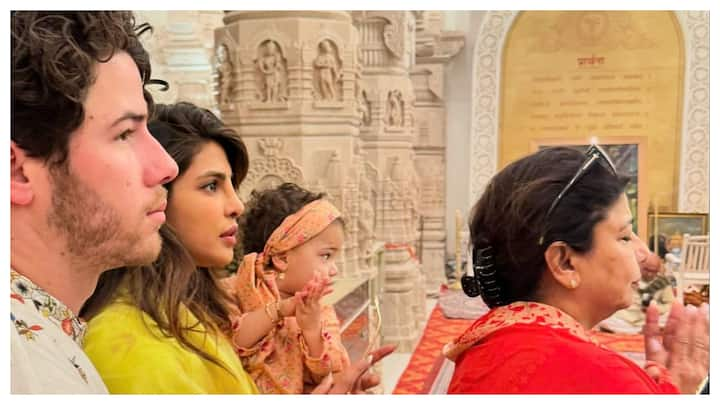 Priyanka Chopra along with her husband Nick Jonas, daughter Malti Marie visited the Ram temple in Ayodhya, on Wednesday.