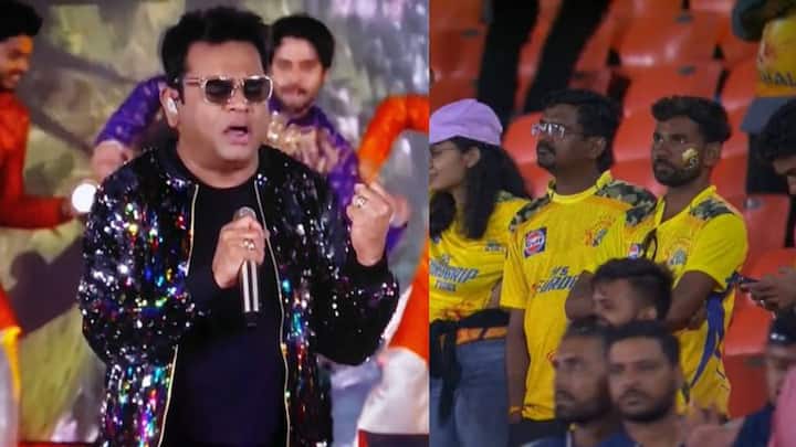 IPL 2024 CSK vs RCB  Opening Ceremony fans get disappointed on a r rahman singing hindi songs instead of tamil A.R.Rahman: சென்னை மேட்ச்ல ஒரே இந்தி பாடல்கள்..!  ரஹ்மான் மேல் கடுப்பாகிய சி.எஸ்.கே. பெங்களூரு ரசிகர்கள்!