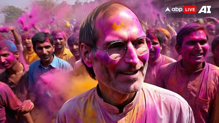Nothing less than a legend, the late Apple co-founder Steve Jobs enjoys a splash of colours.  (Image Source: ABP Live AI)