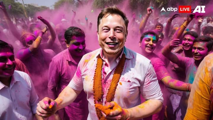 Billionaire tycoon and X owner Elon Musk isn't one to hold back on Holi. (Image Source: ABP Live AI)