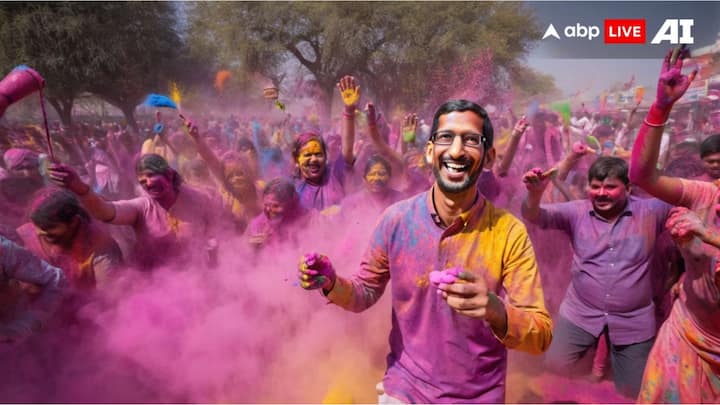 Google boss and India's very own Sundar Pichai is no stranger to Holi. (Image Source: ABP Live AI)