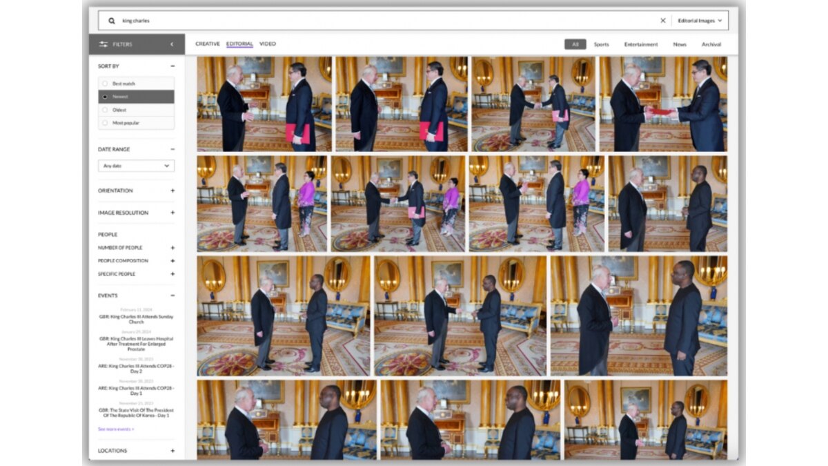 Several images show King Charles meeting with representatives of Tanzania and Singapore in Buckingham Palace on March 21. (Source: Getty Images/Screenshot)