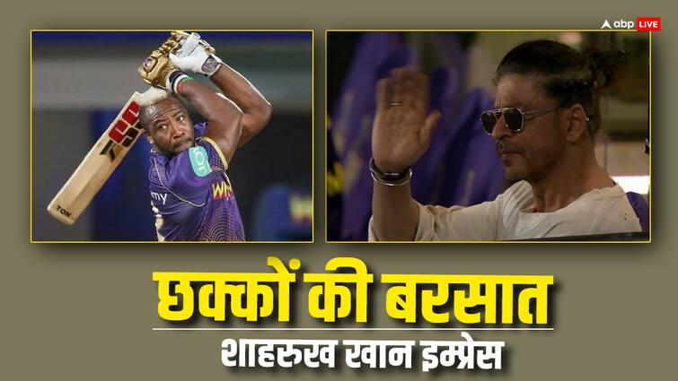 आंद्रे रसेल ने शाहरुख पर छक्कों की बारिश कर दी और महज 20 गेंदों में अर्धशतक पूरा कर लिया.