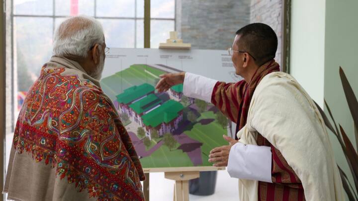 PM Modi and PM Tobgay look at the plan of the Gyaltsuen Jetsun Pema Mother and Child Hospital in Thimpu. The hospital was a Bhutan-India friendship project. It was dedicated to the people of the Himalayan kingdom. (Photo: X/@narendramodi)