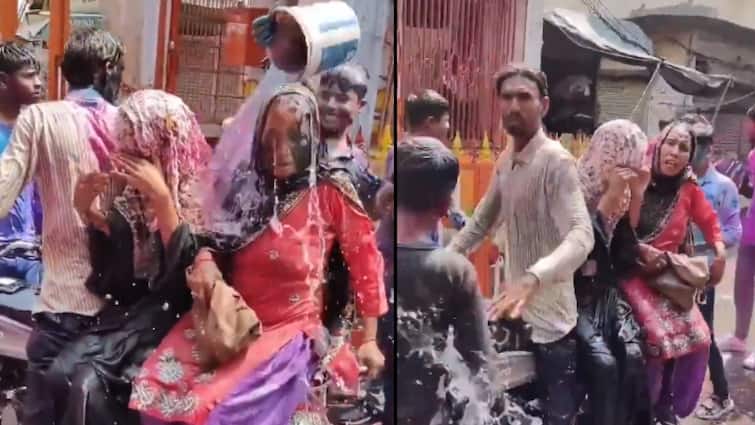 1 Arrested In Uttarpradesh After Video Shows Holi Revellers Harassing Muslim Women இஸ்லாமிய பெண்கள் மீது கலர் பொடி; ஜெய் ராம் கோஷம்! - ஹோலி கொண்டாட்டத்தில் இளைஞர்கள் அட்டூழியம்