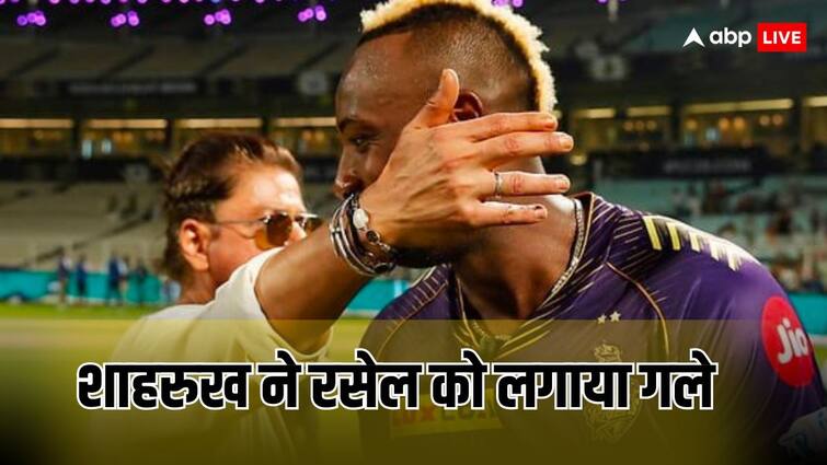 केकेआर की जीत के बाद शाहरुख खान ने टीम से मुलाकात की और आंद्रे रसेल को गले लगाया