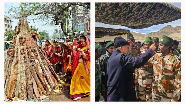 This year, Holika Dahan is being celebrated on March 24. On this occasion, let's take a glimpse of preparation around the country.